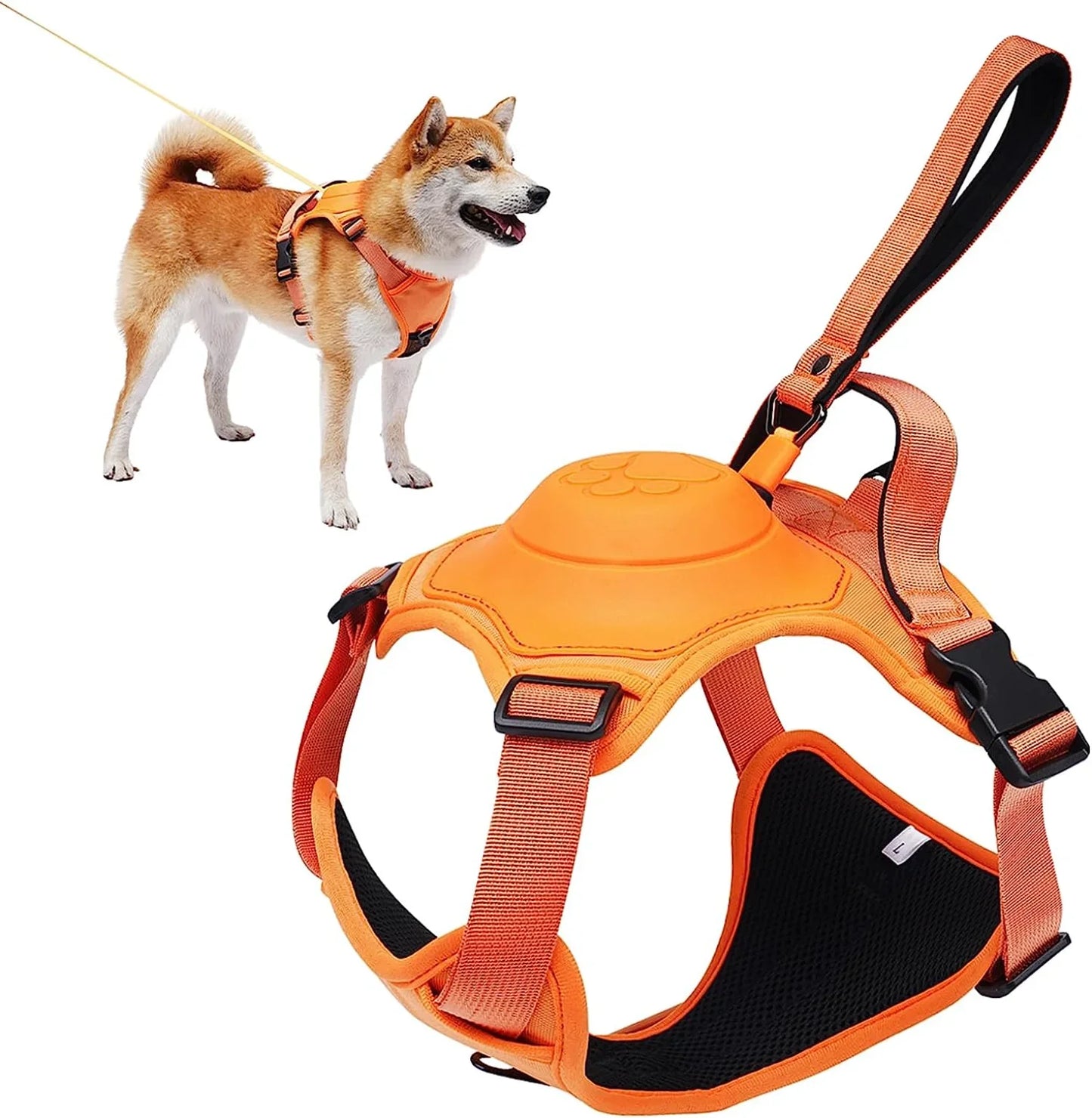 ATUBAN 2-in-1 Dog Harness,No Pull Pet Harness with Self-shrinking Leash,Auto Lock Function to Stop Dog Suddenly Running,Training