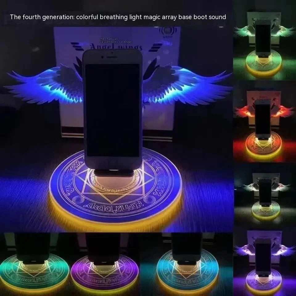 Angel Wings QI Phone Fast Charge 10W Wireless Charger Creative Movable Wing Shape with Breathing Light and Music Function Gift