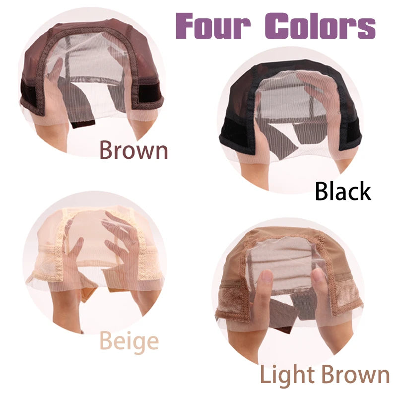 Beige Headband Wig Caps For Making Wigs Soft Wig Grip Cap With Hd Lace U Part Glueless Mesh Cap Hairnet For Making Lace Wigs