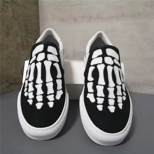 Big Size Men Casaul Shoes Foot Bone Pattern Decoration Breathable Canvas Upper Loafers Men Slip On Flat Shoes