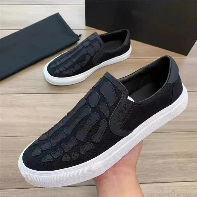 Big Size Men Casaul Shoes Foot Bone Pattern Decoration Breathable Canvas Upper Loafers Men Slip On Flat Shoes