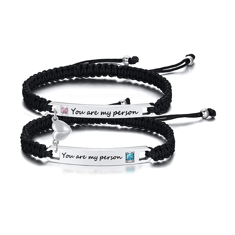 Braccialetti magnetici per coppie braccialetti magnetici fatti a mano a forma di cuore intrecciati, 2 pezzi Set braccialetti in corda regalo di anniversario