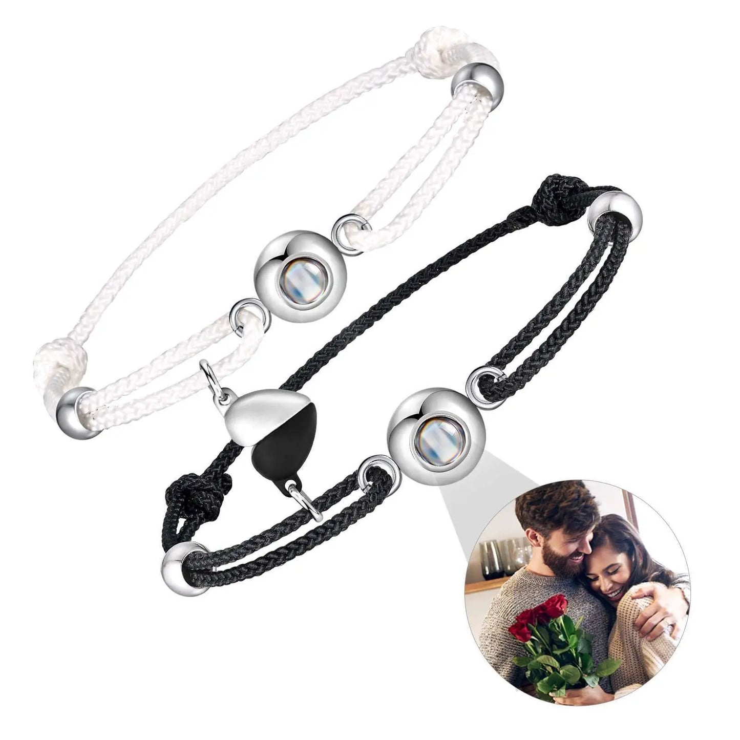 Braccialetti magnetici per coppie braccialetti magnetici fatti a mano a forma di cuore intrecciati, 2 pezzi Set braccialetti in corda regalo di anniversario