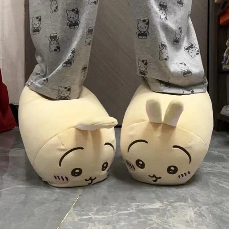 Chiikawa Usachi Orecchie mobili Cartoon Kawaii Simpatiche pantofole di cotone Anime Scarpe di peluche Pantofole da interno per la casa antiscivolo e impermeabili