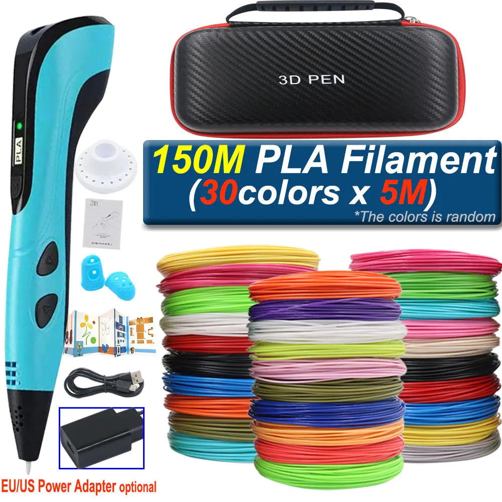 Children's 3D Pen with LCD Display Power Adapter Travel Case Colored PLA Filament Christmas Birthday DIY Gift for Boys and Girls