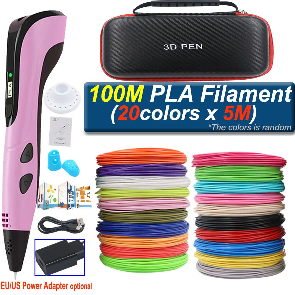 Children's 3D Pen with LCD Display Power Adapter Travel Case Colored PLA Filament Christmas Birthday DIY Gift for Boys and Girls