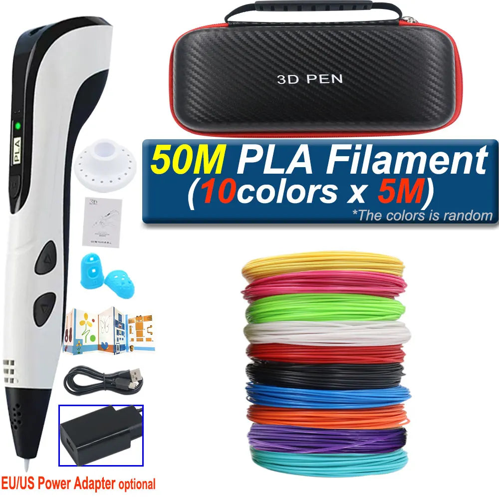 Children's 3D Pen with LCD Display Power Adapter Travel Case Colored PLA Filament Christmas Birthday DIY Gift for Boys and Girls