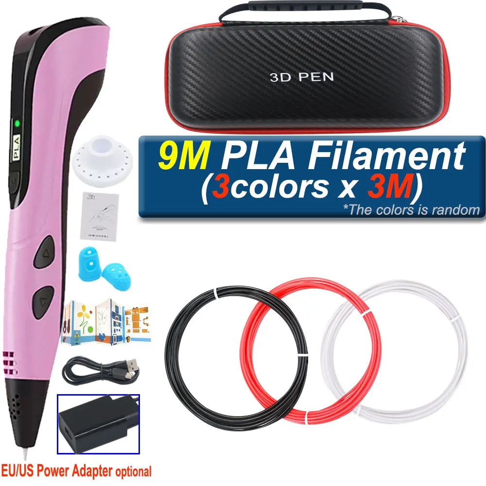 Children's 3D Pen with LCD Display Power Adapter Travel Case Colored PLA Filament Christmas Birthday DIY Gift for Boys and Girls