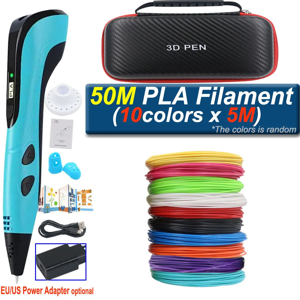 Children's 3D Pen with LCD Display Power Adapter Travel Case Colored PLA Filament Christmas Birthday DIY Gift for Boys and Girls