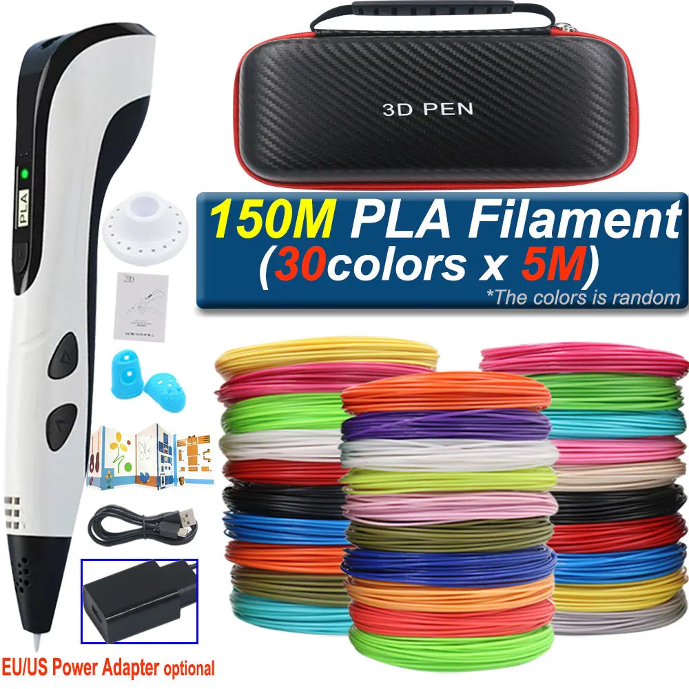 Children's 3D Pen with LCD Display Power Adapter Travel Case Colored PLA Filament Christmas Birthday DIY Gift for Boys and Girls