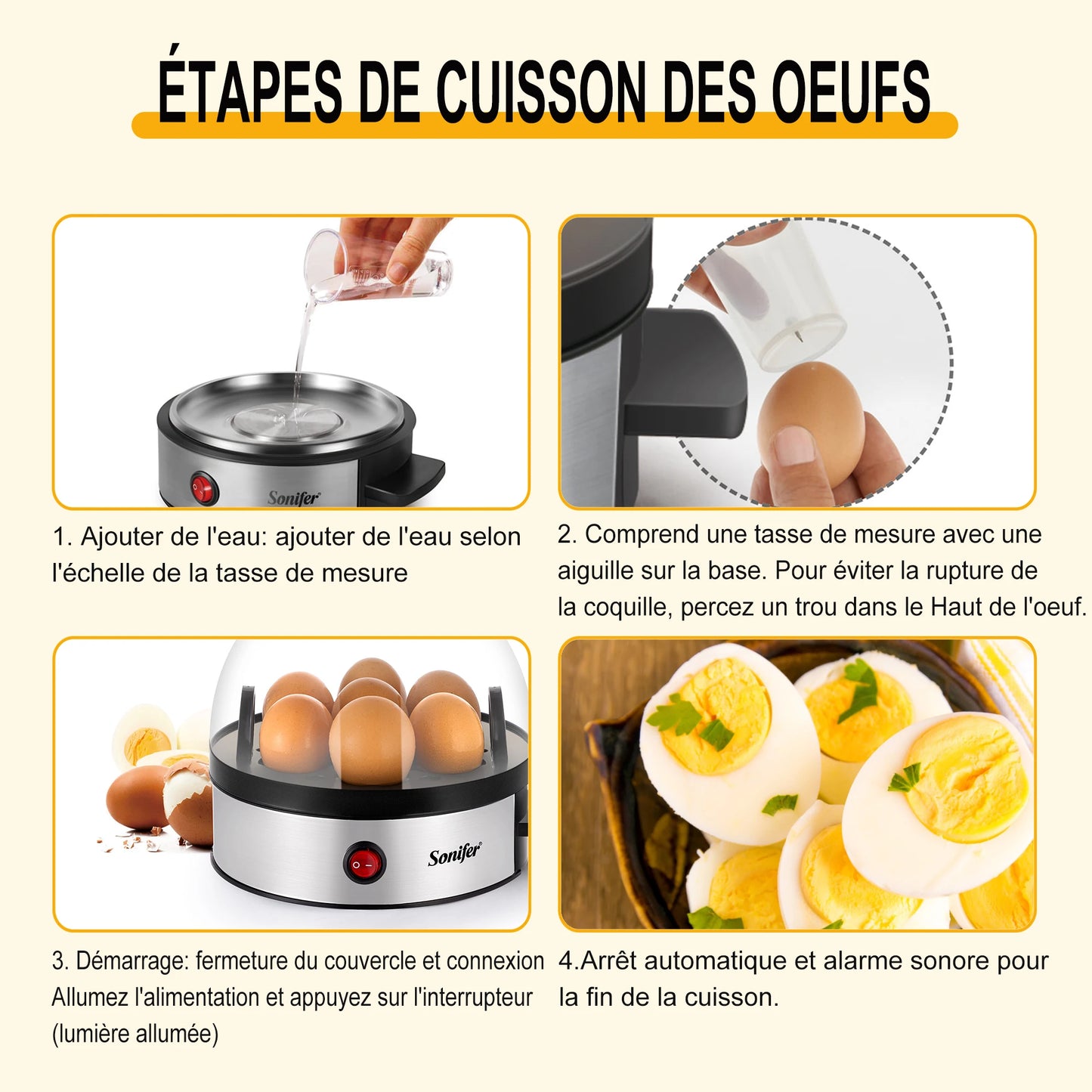 Comodo cuociuova elettrico cuociuova 7 pezzi Egg SteamerEgg CookerKitchen Cooking ToolsEgg CookerAuto-Off funzione 350W Sonifer