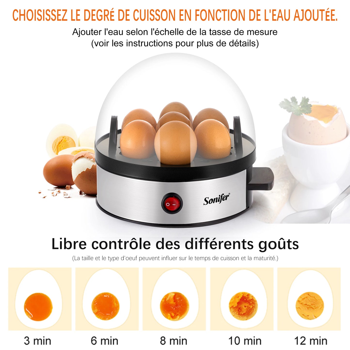 Comodo cuociuova elettrico cuociuova 7 pezzi Egg SteamerEgg CookerKitchen Cooking ToolsEgg CookerAuto-Off funzione 350W Sonifer