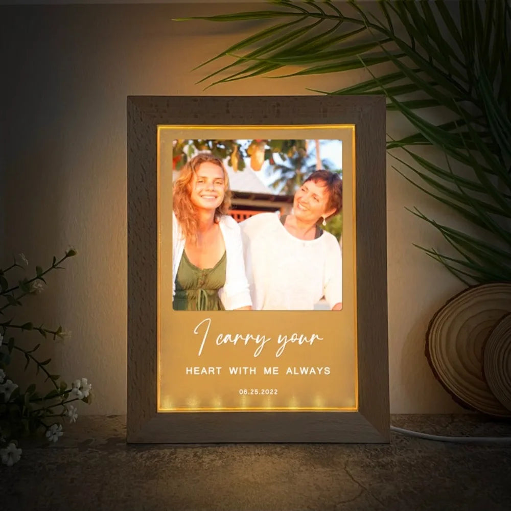 Cornice per foto luce notturna per mamma regali per la festa della mamma regali personalizzati per mamma papà cornice in legno lampada a LED con immagine regalo di compleanno