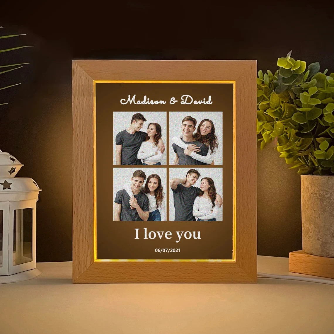 Cornice per foto luce notturna per mamma regali per la festa della mamma regali personalizzati per mamma papà cornice in legno lampada a LED con immagine regalo di compleanno