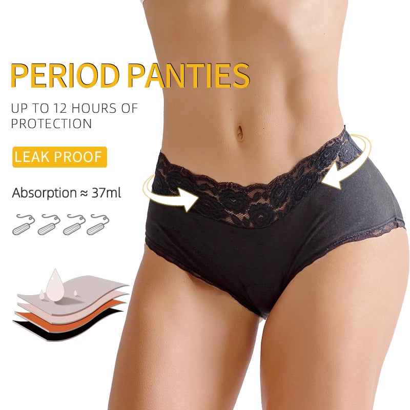 Culotte Menstruelle en Coton pour Femme, Sous-Vêtement Lavable en Dentelle pour Fille