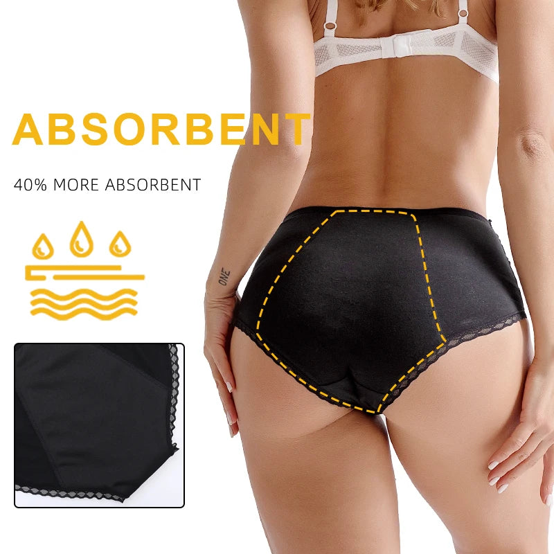 Culotte Menstruelle en Coton pour Femme, Sous-Vêtement Lavable en Dentelle pour Fille