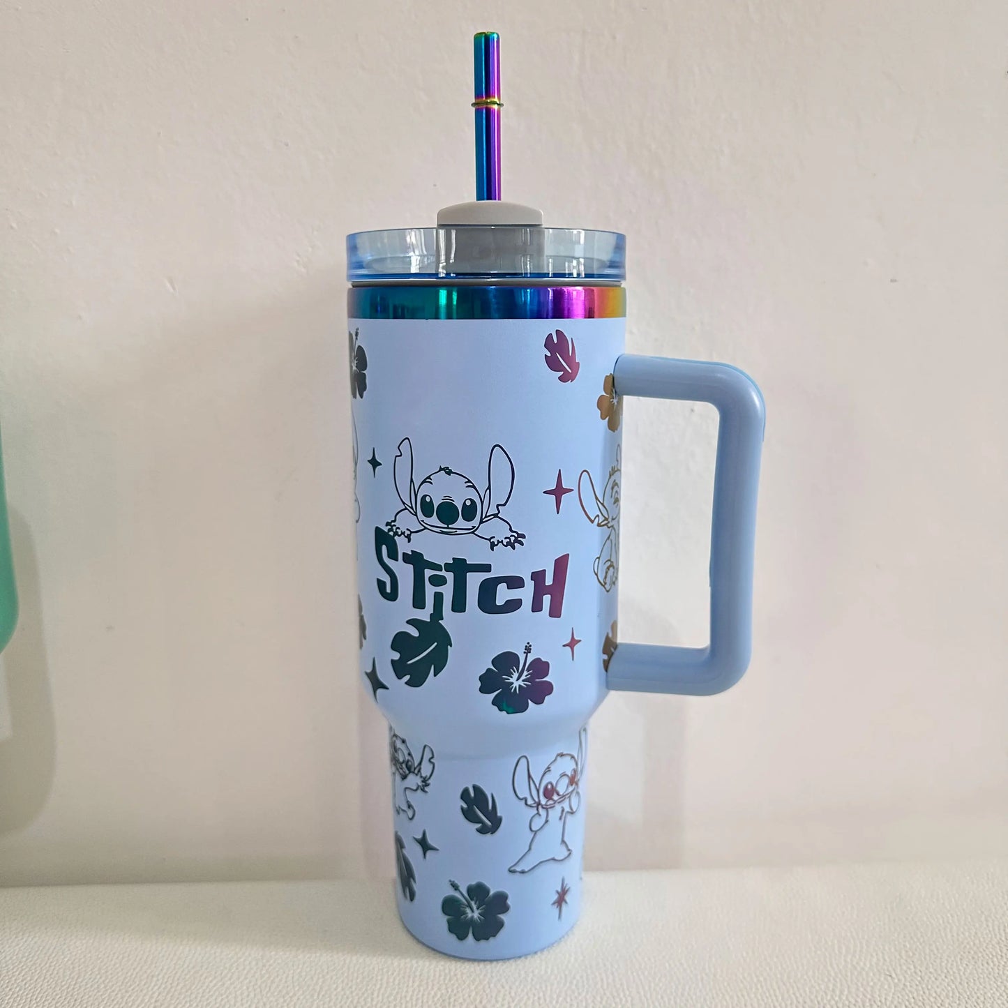 Disney Stitch Handle Straw Lid Stainless Steel Cup Thermal 40oz Vacuum Insulated Car Mug with Straw CoffeeTravel Thermal mug