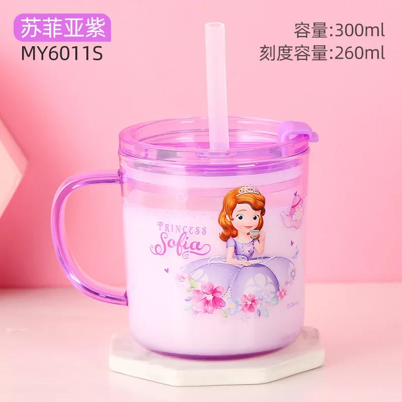 Disney girls Cartoons Minnie  Cartoon cups With straw kids Captain America Mickey Mouse Sport Bottles Princess Sophia Juice cup