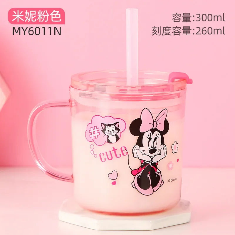 Disney girls Cartoons Minnie  Cartoon cups With straw kids Captain America Mickey Mouse Sport Bottles Princess Sophia Juice cup