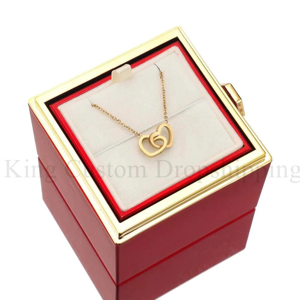 Double Heart  Custom engraved Name Steel Necklace Eternal Rose box for Women valentines Birthday Jewelry Real box