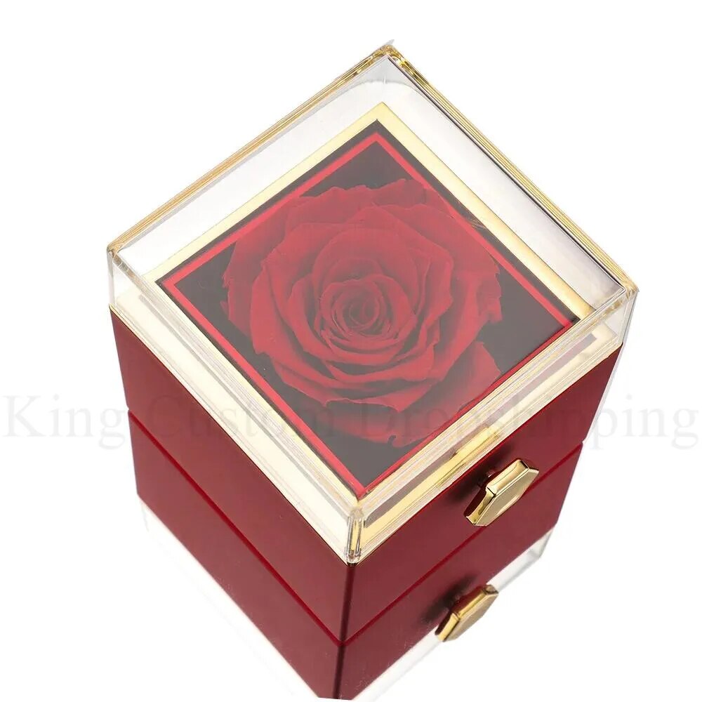 Double Heart  Custom engraved Name Steel Necklace Eternal Rose box for Women valentines Birthday Jewelry Real box