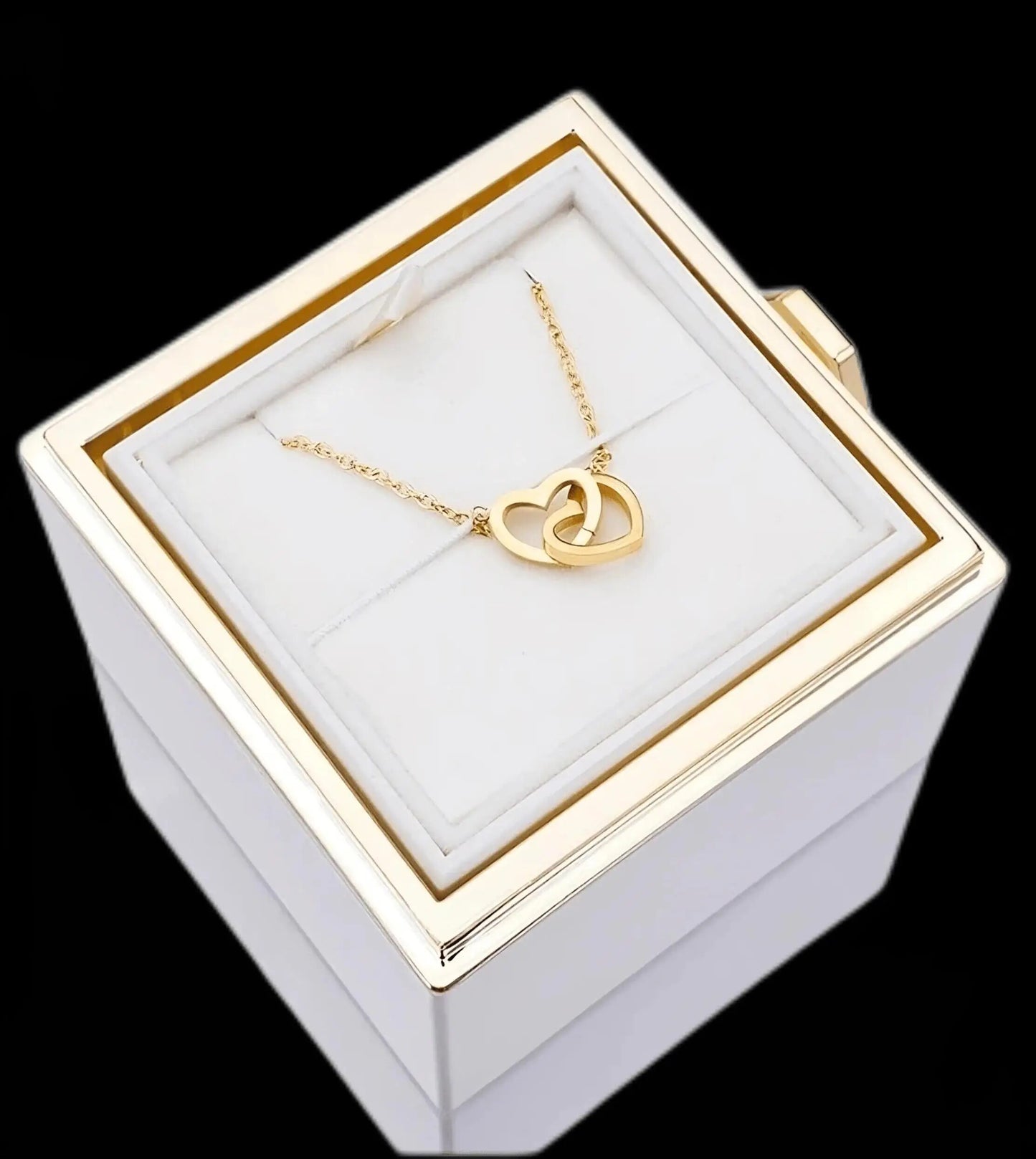 Double Heart  Custom engraved Name Steel Necklace Eternal Rose box for Women valentines Birthday Jewelry Real box