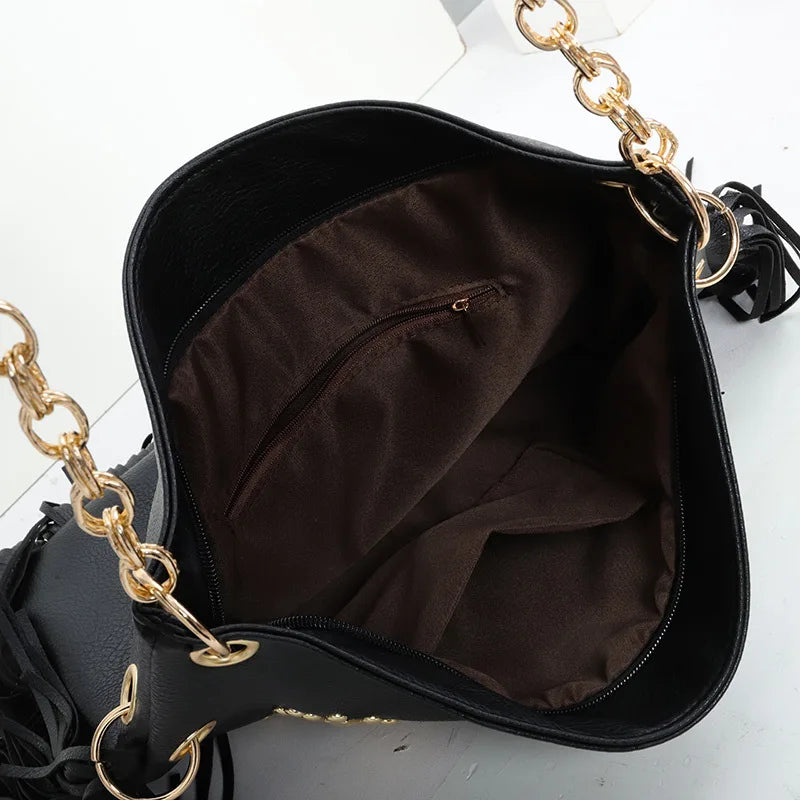 Fashion Rivet Crossbody Shoulder Bags For Women Brand Designer Large Capacity Ladies Handbags Long Tassel Female Messenger Bags