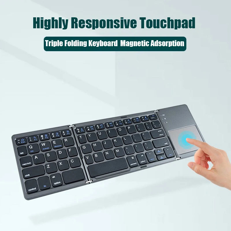 Folding Bluetooth Keyboard With Touchpad For IOS Android Windows Office Mini Wireless Keyboard Storage Three Systems Universal