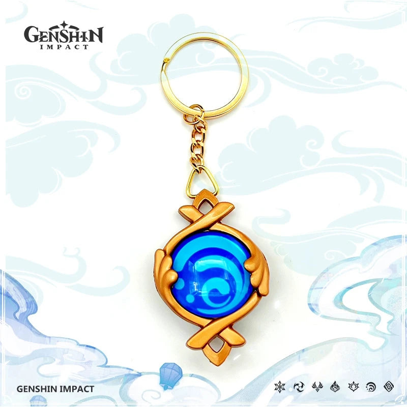 Game Impact Vision Fontaine Water God Focalors Lyney and Lynette Keychain Luminous 7 Element Eye Of Original God Toy KeyRing