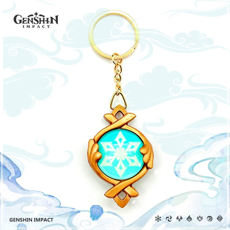 Game Impact Vision Fontaine Water God Focalors Lyney and Lynette Keychain Luminous 7 Element Eye Of Original God Toy KeyRing