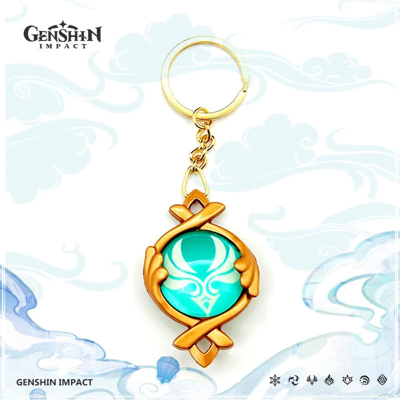 Game Impact Vision Fontaine Water God Focalors Lyney and Lynette Keychain Luminous 7 Element Eye Of Original God Toy KeyRing