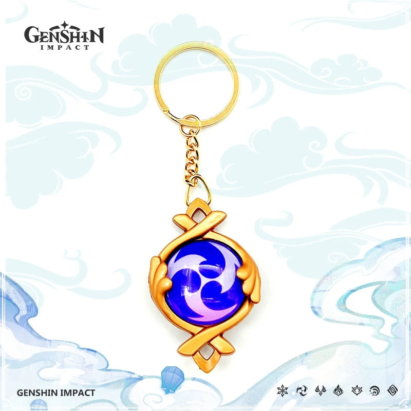 Game Impact Vision Fontaine Water God Focalors Lyney and Lynette Keychain Luminous 7 Element Eye Of Original God Toy KeyRing