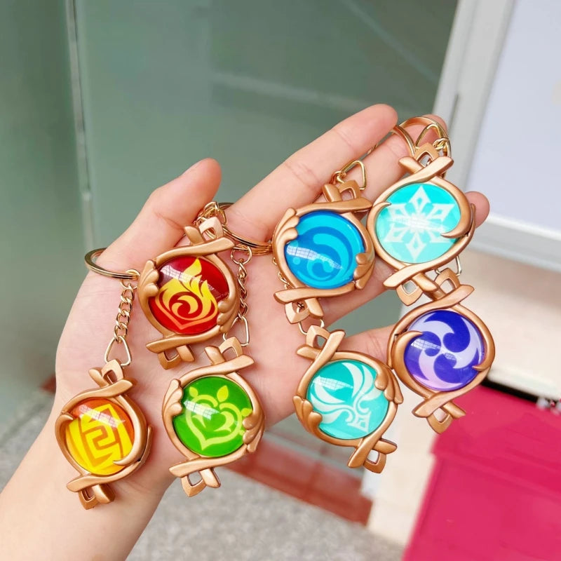 Game Impact Vision Fontaine Water God Focalors Lyney and Lynette Keychain Luminous 7 Element Eye Of Original God Toy KeyRing