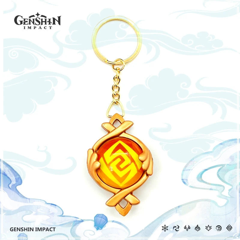 Game Impact Vision Fontaine Water God Focalors Lyney and Lynette Keychain Luminous 7 Element Eye Of Original God Toy KeyRing