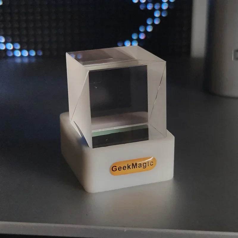 GeekMagic GIFTV Pantalla de fotos de cubo de cristal, estación meteorológica inteligente de escritorio holográfica, reloj Digital con álbum de animaciones GIF