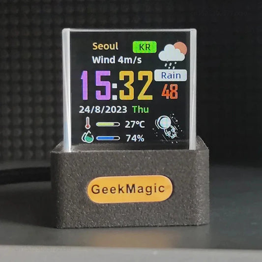 GeekMagic GIFTV Pantalla de fotos de cubo de cristal, estación meteorológica inteligente de escritorio holográfica, reloj Digital con álbum de animaciones GIF