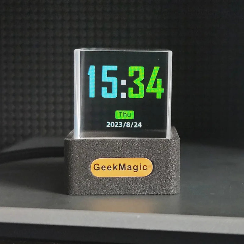 GeekMagic GIFTV Pantalla de fotos de cubo de cristal, estación meteorológica inteligente de escritorio holográfica, reloj Digital con álbum de animaciones GIF