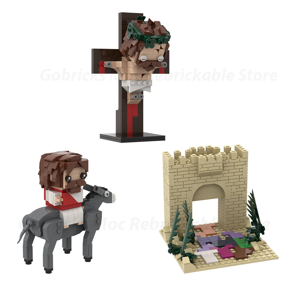 Gobricks MOC Christendom God Herder Jezus Bricks Kruisiging van Jezus Rode de ezel in Jeruzalem Bouwstenen Speelgoed Cadeau