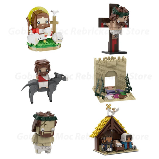 Gobricks MOC Christendom God Herder Jezus Bricks Kruisiging van Jezus Rode de ezel in Jeruzalem Bouwstenen Speelgoed Cadeau