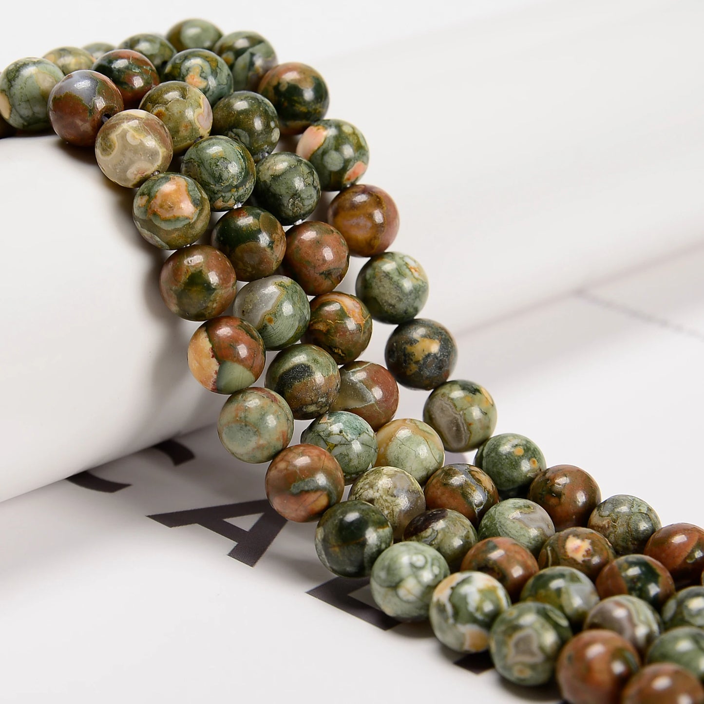 YMJ New Material Stone 4mm 6mm 8mm 10mm Green Rainforest Rhyolite Gemstone Beads for Jewelry Bracelet Making