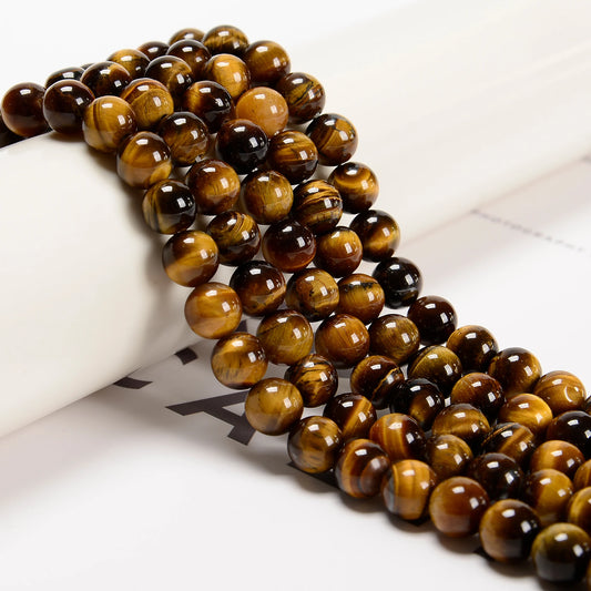 YMJ Wholesale Best Selling 4mm 6mm 8mm 10mm 12mm Natural Yellow Tiger Eye Beads Round Stone for Jewelry Bracelet Making DIY