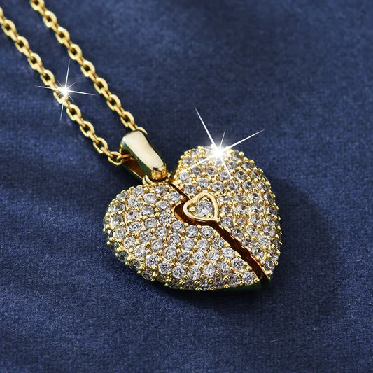 Popular Stainless Steel 18K Gold  Heart Necklace  Opening Angel Wings Heart Shaped Diamond Pendant Couple Necklaces For Lovers