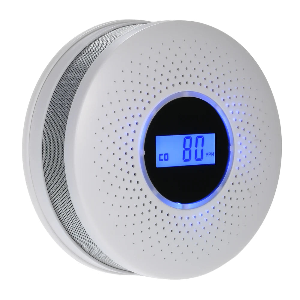 Smoke Detector & Carbon Monoxide Sensors 2 in 1 LCD Display Battery Operated CO Alarm with LED Light Flashing Sound Warning