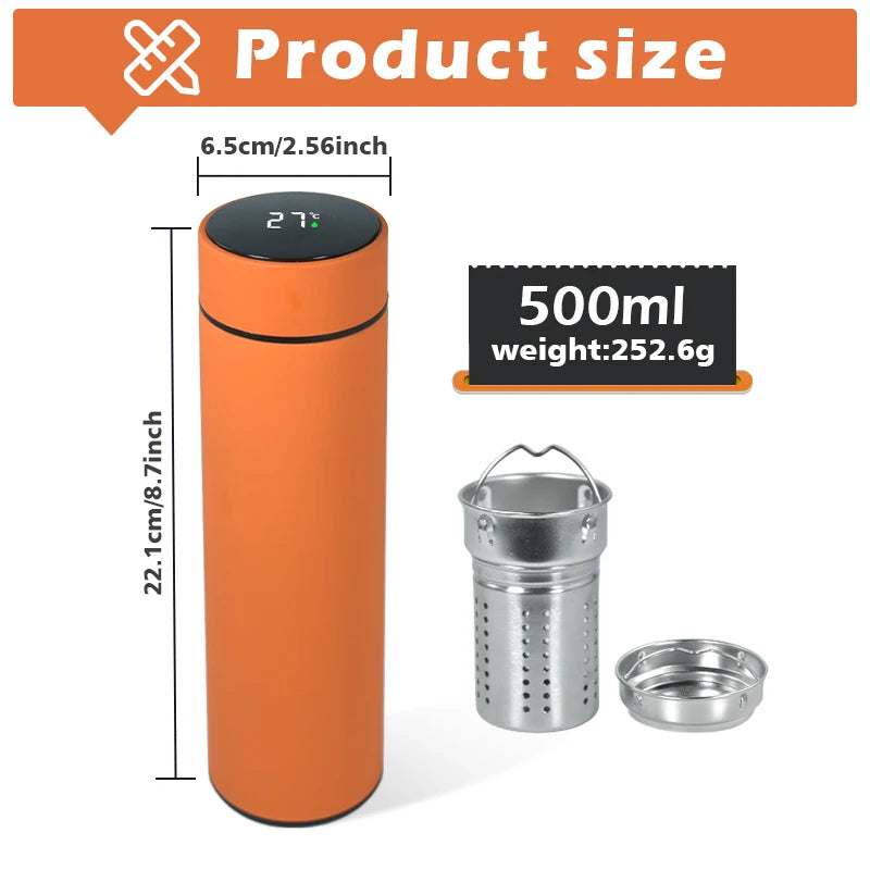 Custom 500ml stainless steel thermo insulated 17oz fruit Tea vacuum flask temperature display smart water bottle with Infuser