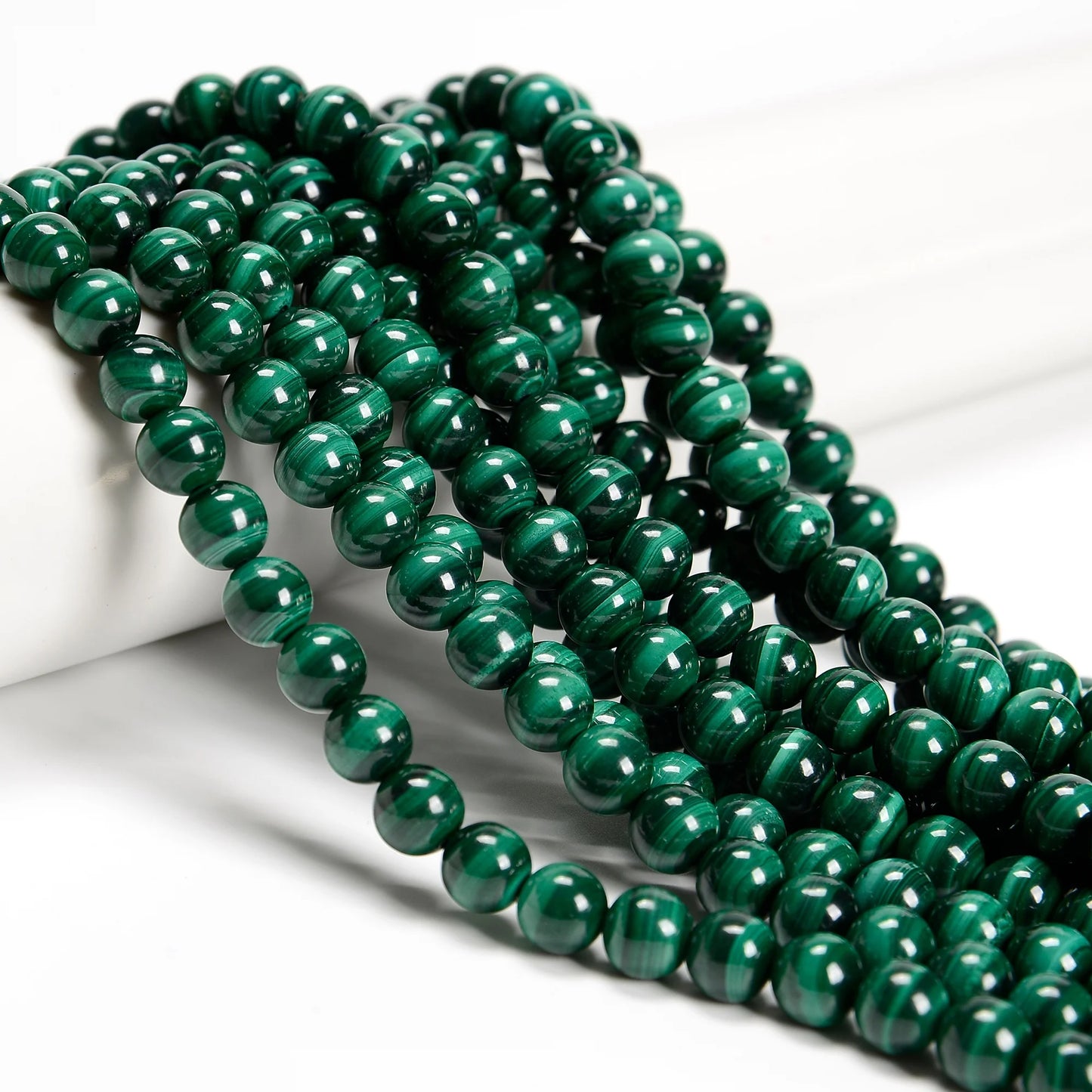 YMJ High Quality 4mm 6mm 8mm 10mm 12mm Natural Malachite Loose Bead Smooth Round Stone Beads for Jewelry Making Bracelet