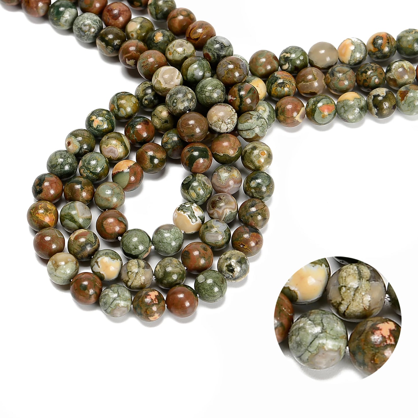 YMJ New Material Stone 4mm 6mm 8mm 10mm Green Rainforest Rhyolite Gemstone Beads for Jewelry Bracelet Making