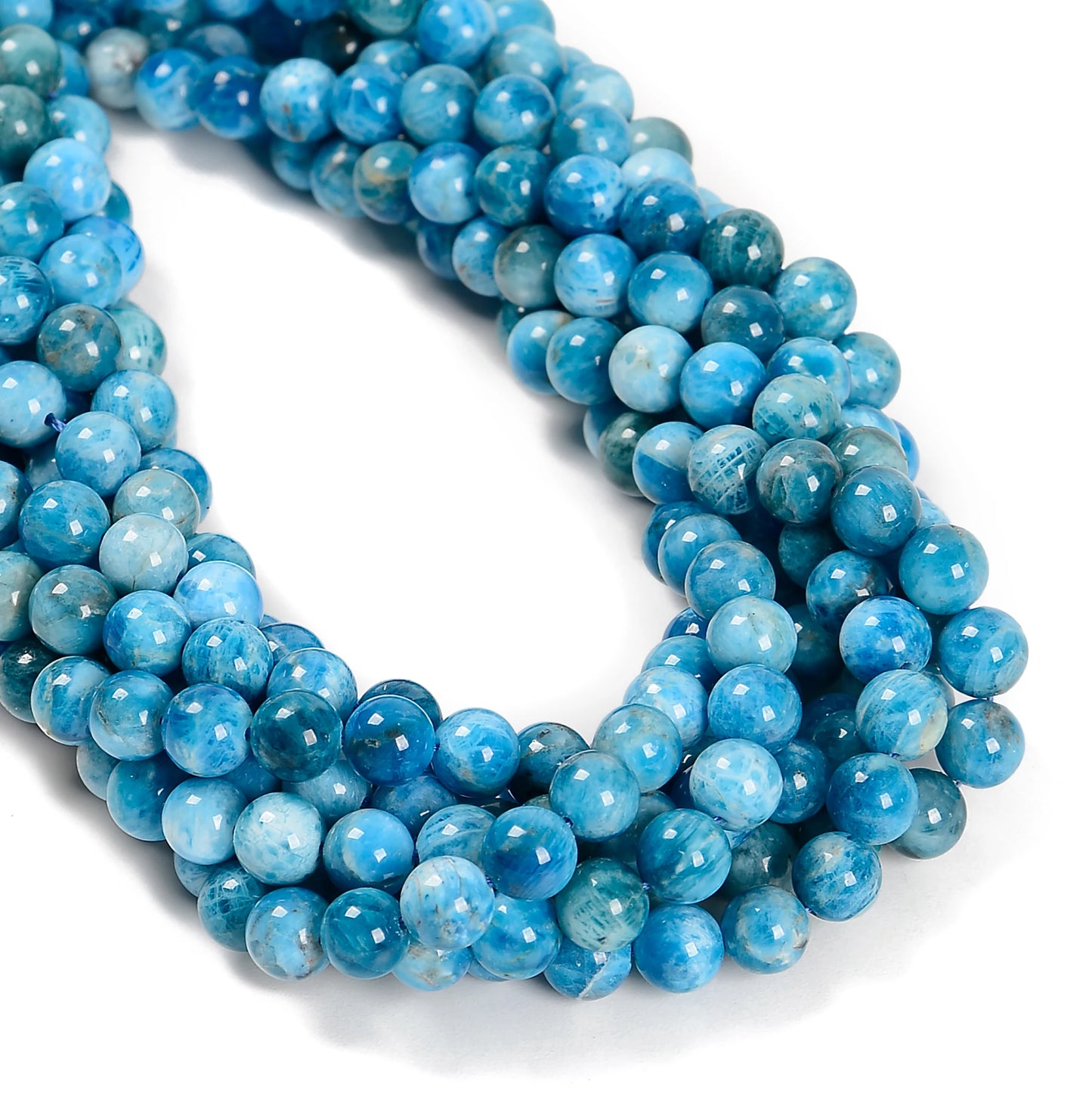 YMJ Natural Bright Light Blue Apatite Stones Bead 6mm 8mm 10mm Smooth Round Beads for Jewelry Bracelet Making