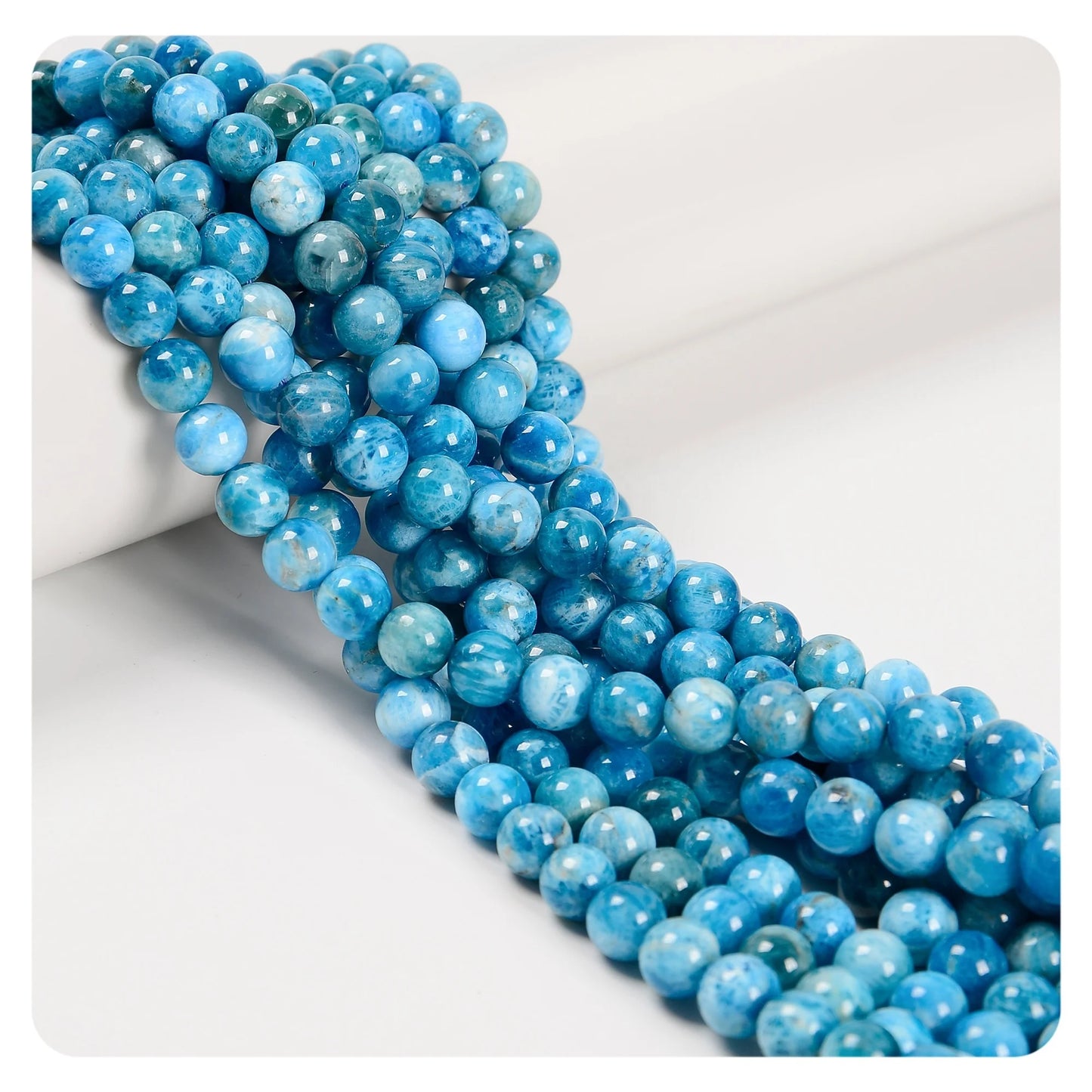 YMJ Natural Bright Light Blue Apatite Stones Bead 6mm 8mm 10mm Smooth Round Beads for Jewelry Bracelet Making