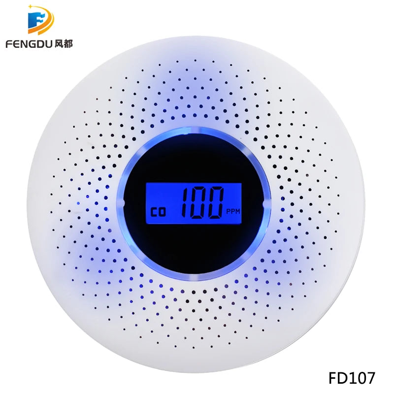 Smoke Detector & Carbon Monoxide Sensors 2 in 1 LCD Display Battery Operated CO Alarm with LED Light Flashing Sound Warning