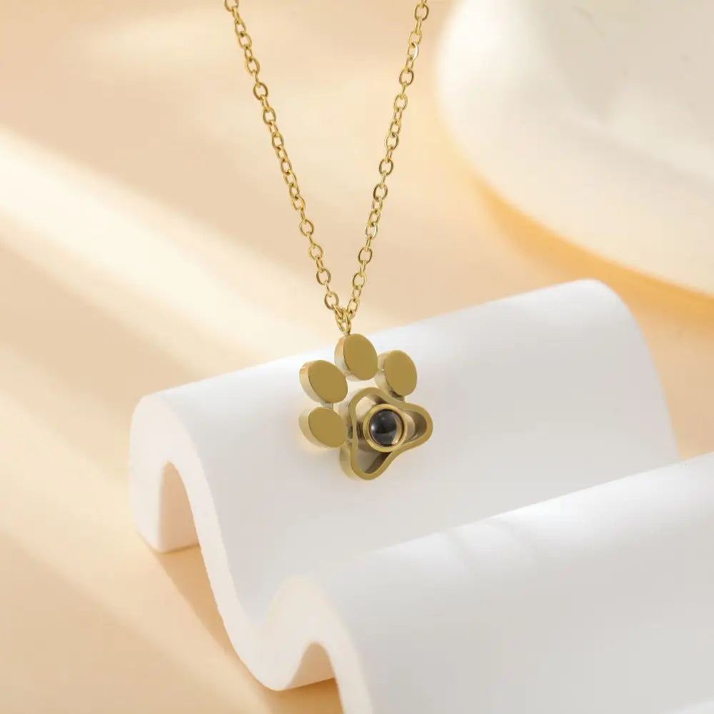 Stainless Steel Customized Dog Paw Projection Photo Necklaces Fine Jewelry Women Necklace Dropshipping